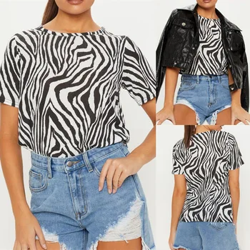 Moterų Zebra Print T shirt Vasaros Trumpas Rankovės O-kaklo Viršūnes Mados Streetwear Moterų marškinėliai Plius Dydis Prarasti Viršūnes Tees Moteris