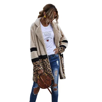 Moterų Šiltas Vilnonis Paltas, Rudenį Ir Žiemą, Manteau Femme Hiver Šiltas Leopard 