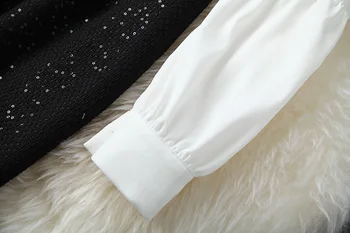 Moterų Žiemos Blizgučiais Tvido Suknelė Juoda Kratinys Balta Raukiniai Apykakle Ilgomis Rankovėmis Perlai Duobute Mielas Suknelės Naujos 2020 M.