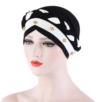 Musulmonų Moterys Pynė Kryžiaus Granulių Kryžiaus Šilko Turbaną Skrybėlę, Skarą Chemo Kepuraitė Kepurės Hijab Galvos Apdangalai Headwrap, Padengtą Plaukų Accesories