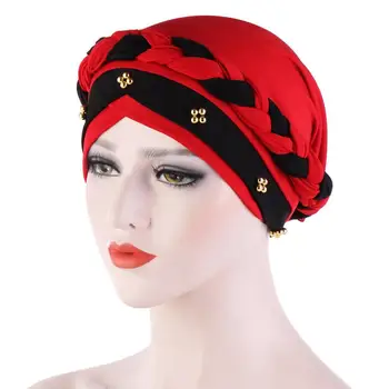 Musulmonų Moterys Pynė Kryžiaus Granulių Kryžiaus Šilko Turbaną Skrybėlę, Skarą Chemo Kepuraitė Kepurės Hijab Galvos Apdangalai Headwrap, Padengtą Plaukų Accesories