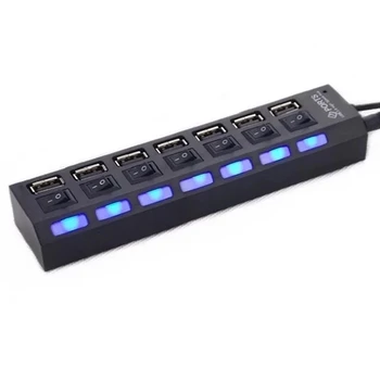 Mėlyna LED jungikliai USB2.0 7 uostų HUB USB skirstytuvo klaviatūros, PELĖS PC gw 99 S0600 išsiųstas iš Italijos