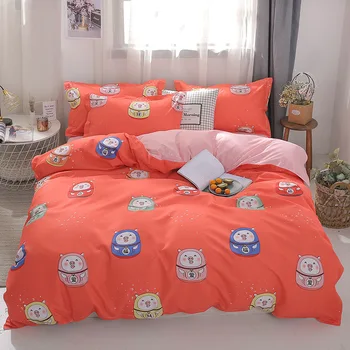 Namų-Animacinių filmų kiaulių lovos užvalkalai mielas gyvūnų patalynės komplektas antklode padengti nustatyti lova lapas antklodė padengti vaikas oranžinė rožinė piggy karalius, karalienė