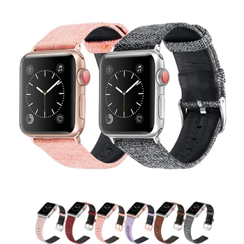 Natūralios Odos dirželis apple watch band 44mm 40mm 42mm 38mm correa Drobės Audinys watchband už iwatch pulseira 5/4/3/2/1
