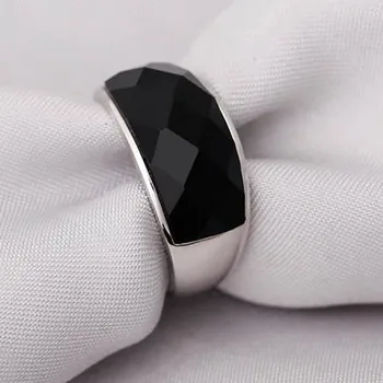 Nauja sidabro pažangios kūrybos geometrinis diamond inkrustacijos juodasis agatas brangakmenio vyrų valdinga perdėti atidarymo reguliuojamas žiedas