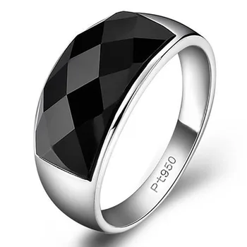 Nauja sidabro pažangios kūrybos geometrinis diamond inkrustacijos juodasis agatas brangakmenio vyrų valdinga perdėti atidarymo reguliuojamas žiedas