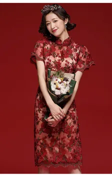 Nauja vasaros Kinijos retro stiliaus mandarinų apykaklės jaunų moterų slim Visos kibirą gėlių aplikacija Cheongsam patobulinta suknelė moterims