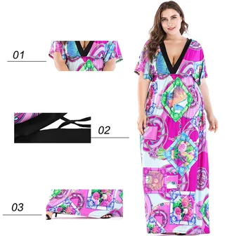 Nauja vasaros moterų suknelės spausdinti bohemian suknelės beach suknelė europos suknelės v-kaklo plius dydis XL-7xl dydis 5236