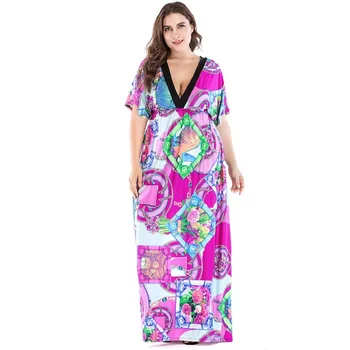 Nauja vasaros moterų suknelės spausdinti bohemian suknelės beach suknelė europos suknelės v-kaklo plius dydis XL-7xl dydis 5236