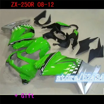 NAUJAS ABS Visą Purvasargiai Komplektas Tinka Kawasaki Ninja 250 EX250 ZX250R 2008 2009 2010 2011 2012 08 09 10 11 12 13 14 Žaliai sidabrinė