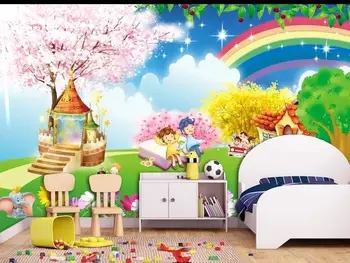 Naujas Custom 3D Didelės Freskos Tapetai Pradinį animacinių filmų fantazijos srities pilis vaivorykštės vaikų kambarys, TV Foną gyvenimo Miegamasis