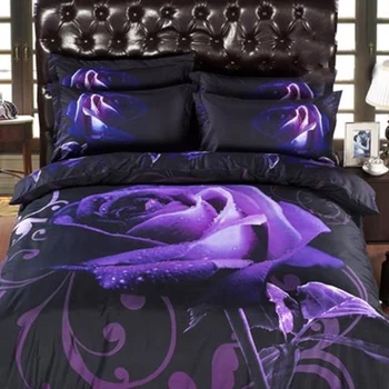 Naujas HD 3d patalynės lovos užvalkalai rose antklode padengti nustatyti, medvilnės, poliesterio, 3d patalynės komplektas queen bed nustatyti 3/4pc suaugusiųjų patalyne, violetinė 60