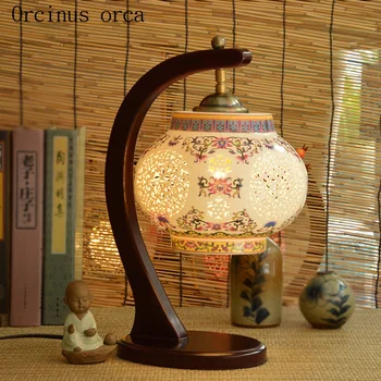 Naujas Kinijos klasikinės tuščiaviduriai led keramikos stalo lempa miegamojo, naktiniai staleliai, lempa American Pastoral kūrybos medžio masyvo stalo lempos