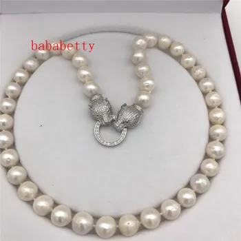 Naujas mados didelis 11-12 mm, natūralus baltas baroko Edison perlų vėrinį 20 cm leopard užsegimas Ne lauke