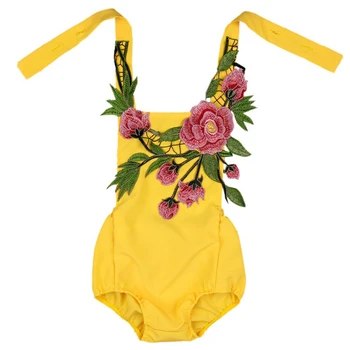 Naujas Naujagimio Bodysuits Baby Girl Drabužių Mados Rankovių Dirželis Siuvinėjimas, Gėlių Modelio, Backless Bodysuit