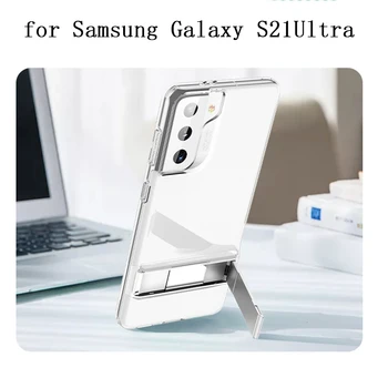 Naujas Transprent TPU Case for Samsung Galaxy S21 Ultra S21+ Galinį Telefono Dangtelį su Metalo Laikiklis, skirtas 