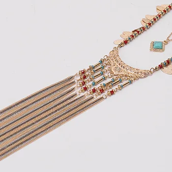 Naujausias moterų ilgas pakabukas kaklo apykaklė aukso aukso ilgai odos grandinės kutas derliaus pareiškimą karoliai maxi Etninės papuošalai