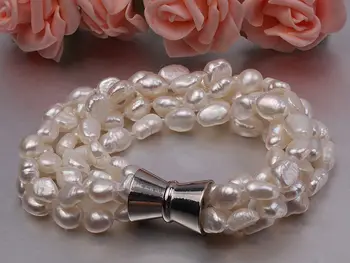 Nauji gamtinių Baroko perlas apyrankės, 5 stygos 6-7mm baltų gėlavandenių perlų apyrankė 8