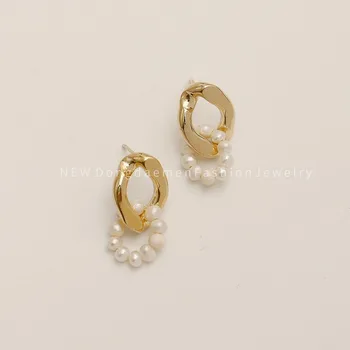 Nauji gamtinių perlų auskarai moterų retro Honkongo stiliaus auskarai metalo minimalistinio šalto stiliaus Geometrinis Moterų auskarai