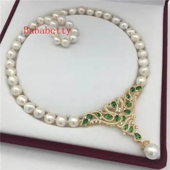 Naujų gražių natūralių gėlavandenių perlų baroko 10-11 mm perlų karoliai pakabukas 22inches