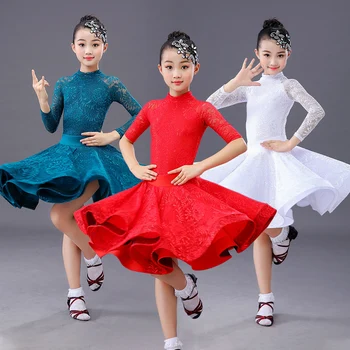 Naujų Mergaičių Nėrinių Lotynų Šokių Suknelė Vaikų Šokio Spektaklis Konkurencijos Standarto Suknelė Vaikams Šokių Kostiumai