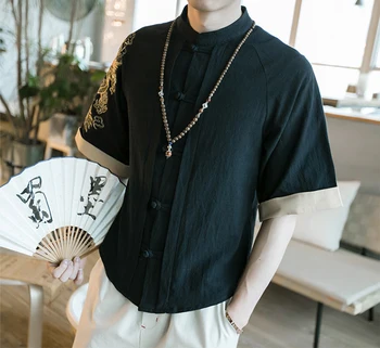Nemokamas pristatymas Lino vyrų didelis dydis marškinėliai Kinų stiliaus riebalų vaikinas plius dydžio vyriški Laisvalaikio short-sleeve T-shirt 7XL 8XL 10XL 165cm