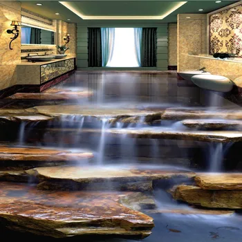 Nemokamas Pristatymas neslidžia grindų sieniniai Teka Vanduo, Sveika Akmens Krioklys Gyvenamasis Kambarys Vonios kambarys 3D tapetai, Grindys