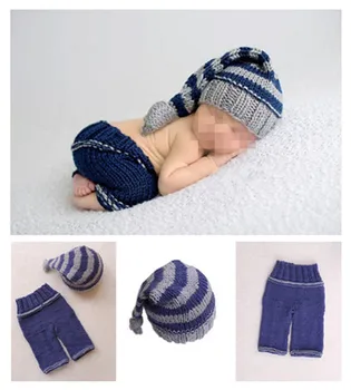 Nemokamas pristatymas Pieno medvilnės medžiaga, fotografijos rekvizitai Kūdikių austi drabužius rankomis Puikus skrybėlę, kūdikių drabužiai ir kelnės