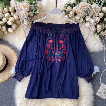 NiceMix boho palaidinė moterims blusas siuvinėjimo kutas megztinis marškinėliai 2020 m. pavasarį, vasarą, moterų topai ir palaidinės, drabužiai camisas m