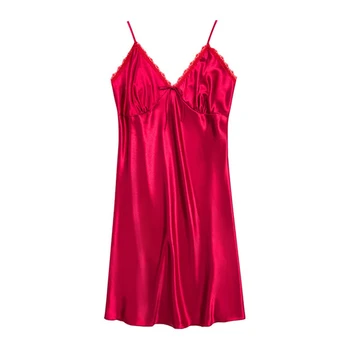 Nightdress homewear vientisos spalvos nightdress moterų vasaros nėrinių krašto seksualus suspender nightdress vyno raudona vestuvių mados pijama