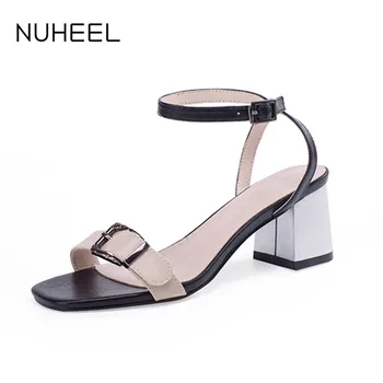 NUHEEL moterų batai vasarą naujų laukinių storas kulnas mados backless kojų žodis diržo sandalai moteriška pasakų stiliaus aukštakulniai