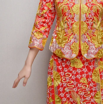 Nuotaka Cheongsam Senovinių Kinų Stiliaus Vestuvinė Suknelė Retro Taurę Drabužių Lady Siuvinėjimo Phoenix Suknelė Santuokos Qipao raudona Drabužiai