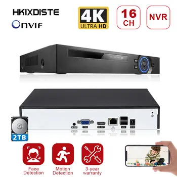Nuotolinio Valdymo 8MP Garso XMeye H. 265+ 16CH 16 Kanalo Veidų Aptikimo Onvif 4K CCTV DVR NVR Priežiūros Vaizdo įrašymo 4TB