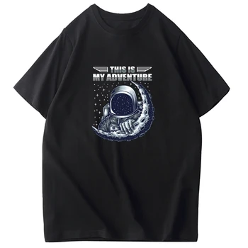 Nuotykių astronautas Harajuku Tshirts Moterų Kietas Medvilnės Tees Trumpas Rankovės Vasaros Viršūnes Vyras Streetwear