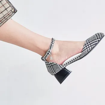 Ochanmeb 2021 prašmatnus houndstooth pledas tvido dizainerio batai moterims mažai kulniukai čiurnos dirželis dviejų dalių stiliaus prekės ženklo siurbliai didelio dydžio 48
