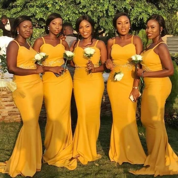 Oranžinė Undinė Bridesmaid Dresses Su Appliques Satino Grindų Ilgis Vestuvės Dress Pigūs Afrikos Moterų vestido madrinha