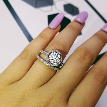 Originalus 925 Sterlingas sidabro vestuviniai Žiedai nustatyti juostos žiedas Moterų sužadėtuvių ir vestuvių mados juvelyrikos piršto Juodasis penktadienis R4626