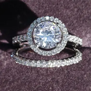 Originalus 925 Sterlingas sidabro vestuviniai Žiedai nustatyti juostos žiedas Moterų sužadėtuvių ir vestuvių mados juvelyrikos piršto Juodasis penktadienis R4626