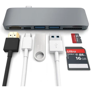 Pakeisti MacBook Tipas-C Eilė HD Converter 6-In-1 4Kx2k Hub Adapteris TF, SD Kortelių Skaitytuvas