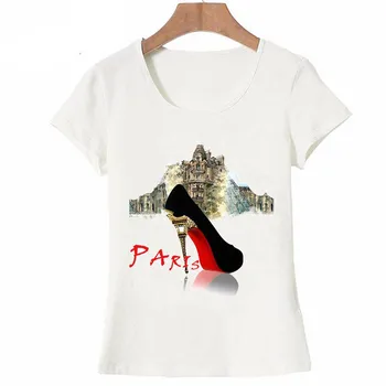 Paryžiaus Mados T-Shirt Man Patinka Paprastas Paryžiaus Raudonos Spalvos Aukštakulnius Akvarelė Dizainas, Stalviršiai, Moterų Marškinėliai Atsitiktinis Derliaus Viršūnes Hipster Tees