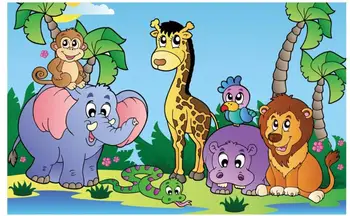 Pasirinktinius nuotraukų 3d tapetai, Cartoon gyvūnų žirafa, dramblys, liūtas, Vaikų kambario, namų dekoro 3d sienų freskomis tapetai, sienų ir 3 d