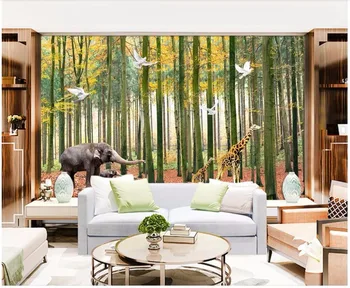 Pasirinktinius nuotraukų 3d tapetų Paprastas medis, miško dramblys ir žirafa fone Namų tobulinimo kambarį tapetai, sienų ir 3 d