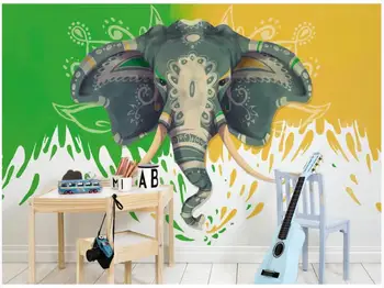 Pasirinktinius nuotraukų 3d tapetų Spalvą, rankomis dažyti dramblys vaikų kambario foną namų dekoro 3d sienų freskomis tapetai, sienų ir 3 d