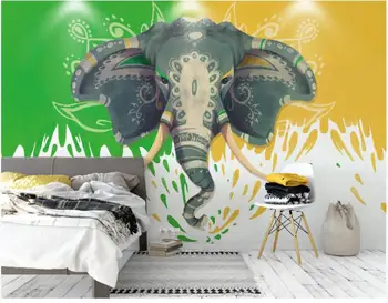 Pasirinktinius nuotraukų 3d tapetų Spalvą, rankomis dažyti dramblys vaikų kambario foną namų dekoro 3d sienų freskomis tapetai, sienų ir 3 d