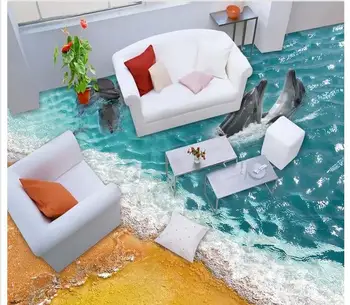 Pasirinktinius nuotraukų Vandeniui grindų tapetai 3 d smėlio delfinų grindų sieniniai PVC tapetai savarankiškai sukibimas aukšte tapetai svetainės