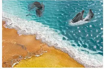 Pasirinktinius nuotraukų Vandeniui grindų tapetai 3 d smėlio delfinų grindų sieniniai PVC tapetai savarankiškai sukibimas aukšte tapetai svetainės