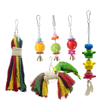 Paukščių Sūpynės Žaislas 6 Dalių Rinkinys, Papūga Sūpynės Kramtyti Žaislas Kabinti Buveinių Bell, Naminių Paukščių Kramtyti Žaislas