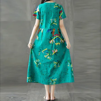 Pavasarį, Vasarą, Medvilnės Ir Lino Suknelės Nacionalinės Vėjo Mygtuko Sagtis Moterų Derliaus Ilga Suknelė Trumpas Spausdinti Atsitiktinis Moterų Suknelė
