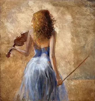 Perkeltine Paveikslų Merginos su smuikas Graži moteris tapybos šiuolaikinio meno, muzikos ir meilės Rankomis dažyti meno kūrinius sienų dekoras