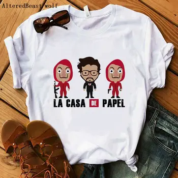Pinigų Heist marškinėliai namas Popieriaus La Casa De Papel 2019 Marškinėliai Moterims Vasaros Atsitiktinis, madinga marškinėliai trumpomis rankovėmis viršūnes tee